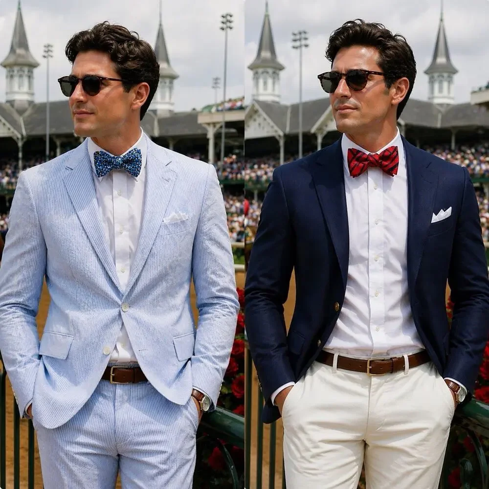 2pc Bow Tie Mens Adjustable Blue preppy wedding Red Stripe 100% Silk Prom Formal